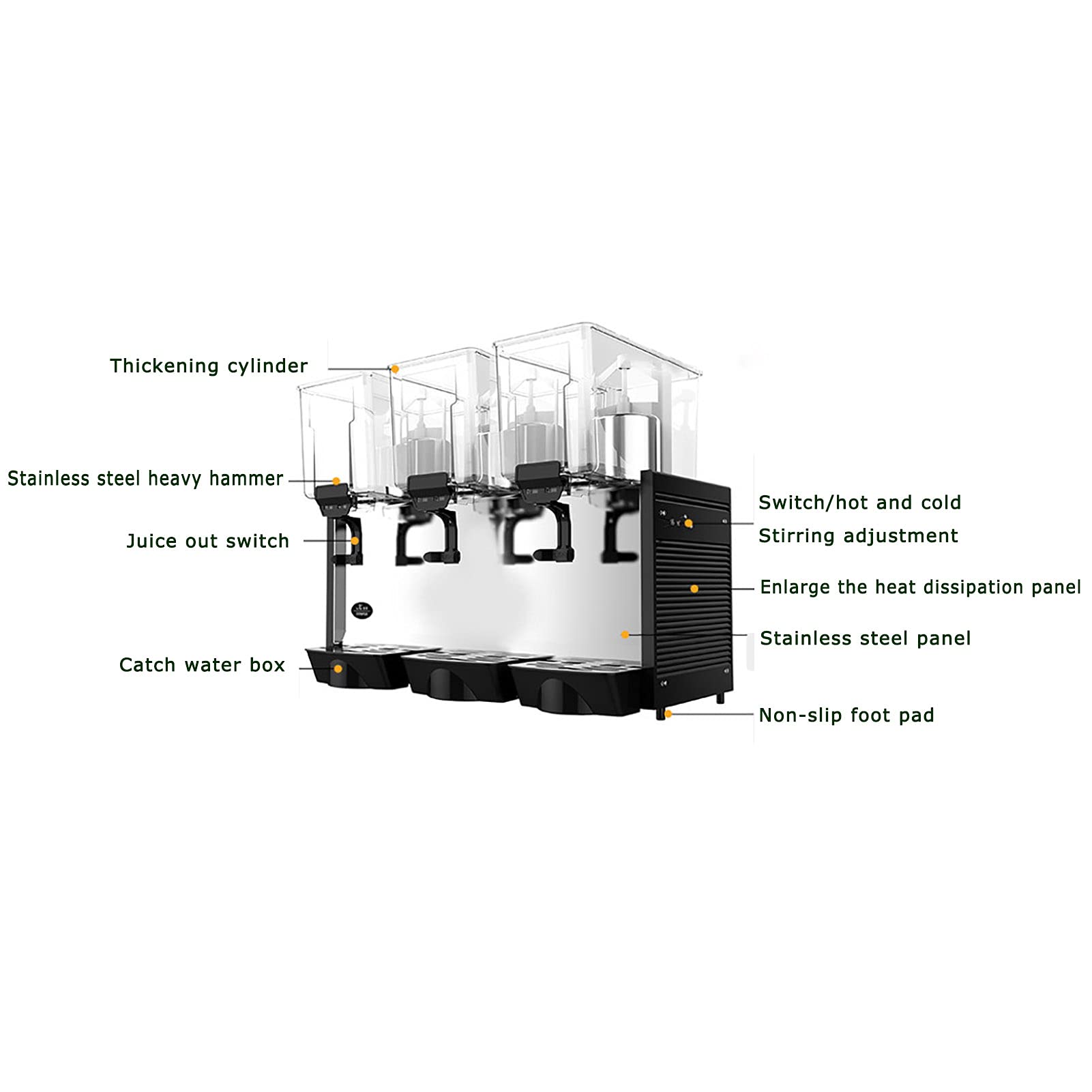 Máquina dispensadora de Bebidas Máquina de granizados Comercial Máquina de Bebidas frías de Doble Cilindro Caliente y fría Máquina de Jugo de Restaurante Acero Inoxidable para supermercados Cafés Re