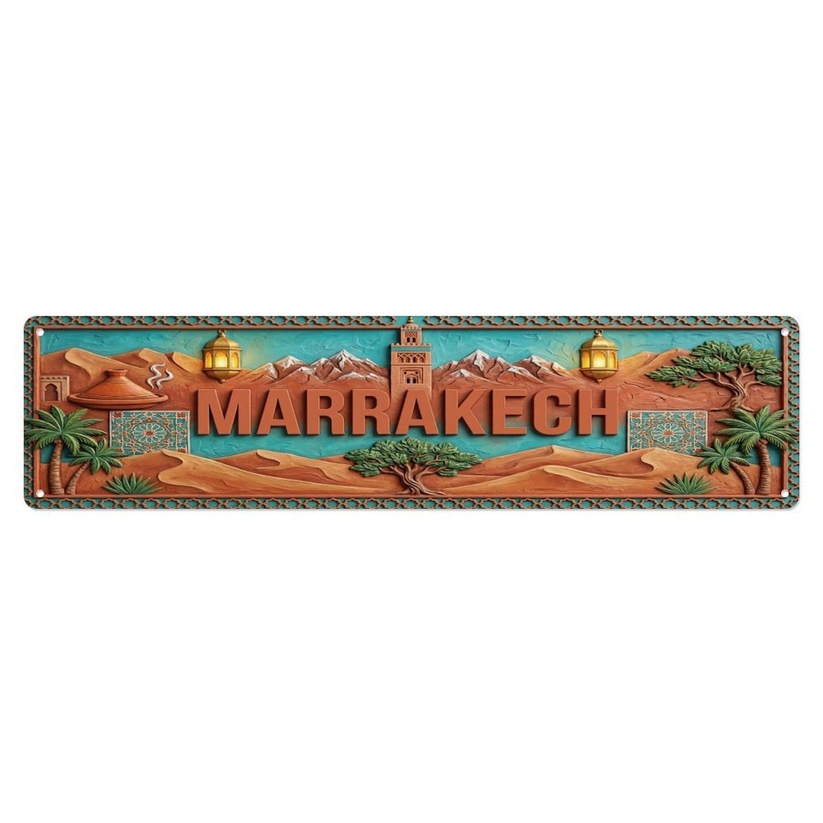 Gead 4X16inch Style Vintage Marrakech Morocco Flag Pattern Metal Tin Sign