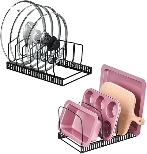 Toplife Estante organizador ajustable de más de 7 tapas  organizador de utensilios para hornear para gabinete de cocina y mostrador color negro