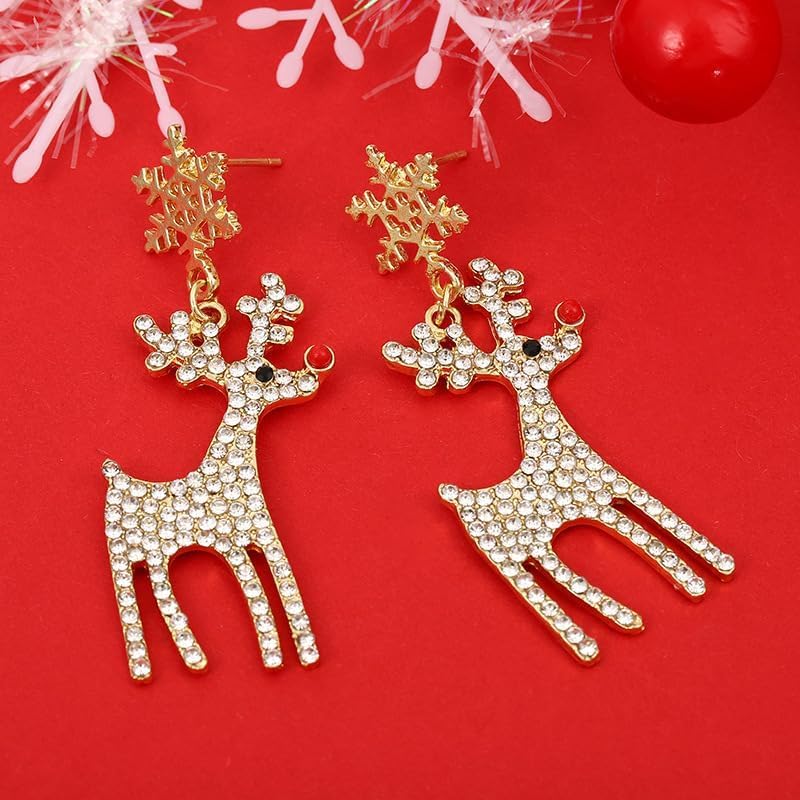 Christmas Earrings for women Rhinestone Snowflake Elk Earrings Cubic Zirconia Christmas Dangle Earrings Crystal Animal Stud Earrings Christmas Party Jewelry - Image 7