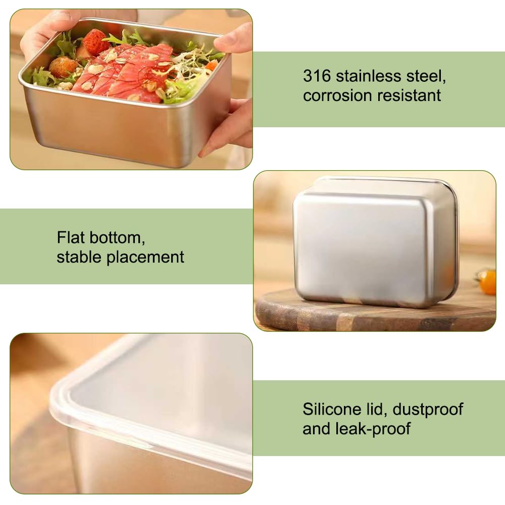 Contenitori Acciaio Per Alimenti 4 Pezzi - 13.5x10.5x5.5 Cm, Con Coperchio, Per Forno E Freezer, Apto Microonde - Foto 3