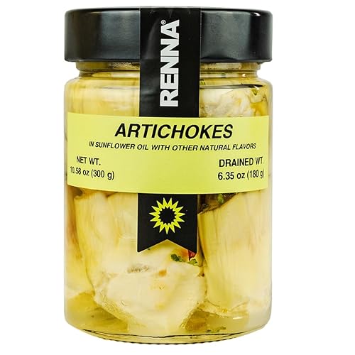 Renna, Corazones de alcachofa en aceite (10.58 oz), corazones de alcachofa italianos, corazones enteros de alcachofa, A Taste of the Mediterranean
