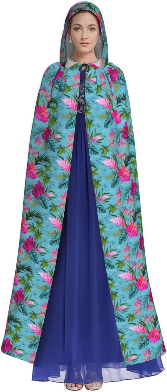 Hello Hawaii print Hooded Robe Cloak for Adult Halloween Wizard Vampire Cosplay Costume Fancy Cool Cape