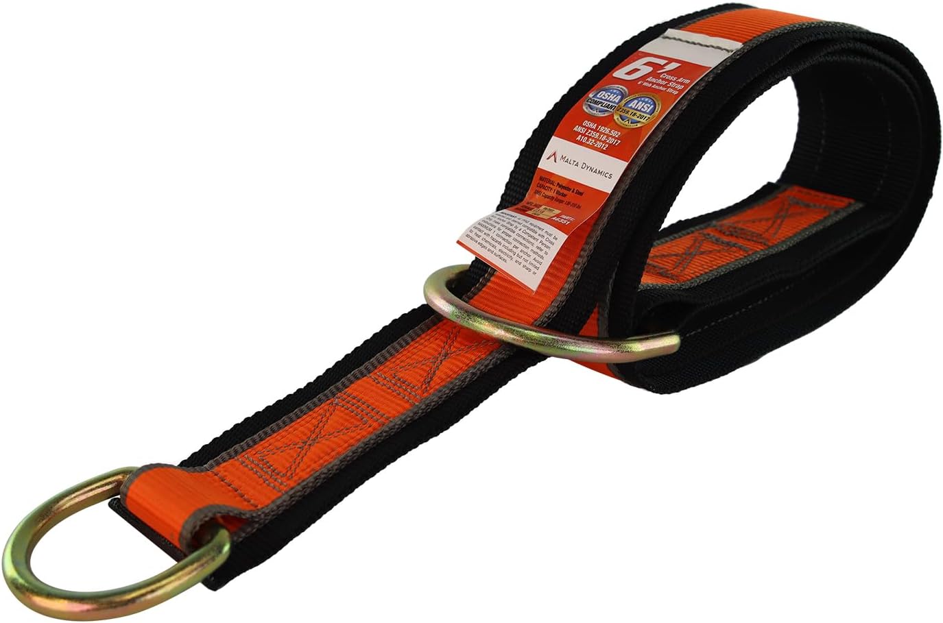 Malta Dynamics 4' Cross Arm Fall Protection Safety Strap, OSHA/ANSI Compliant - D-Ring, Beamer, I-Beam & H-Beam Anchor