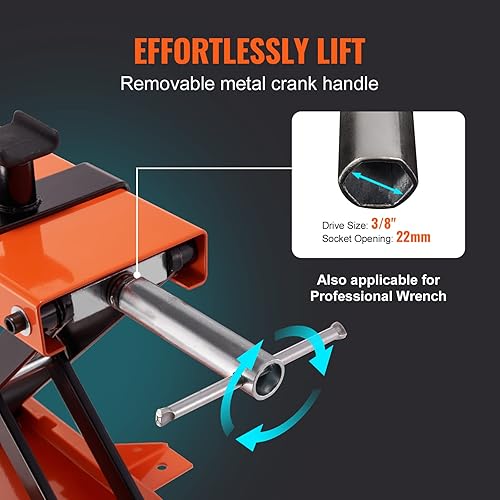 Miniatura 5 de VEVOR Elevador de motocicleta, 1100 libras, centro de motocicleta, gato de elevación de tijera con sillín y pasador de seguridad, soporte