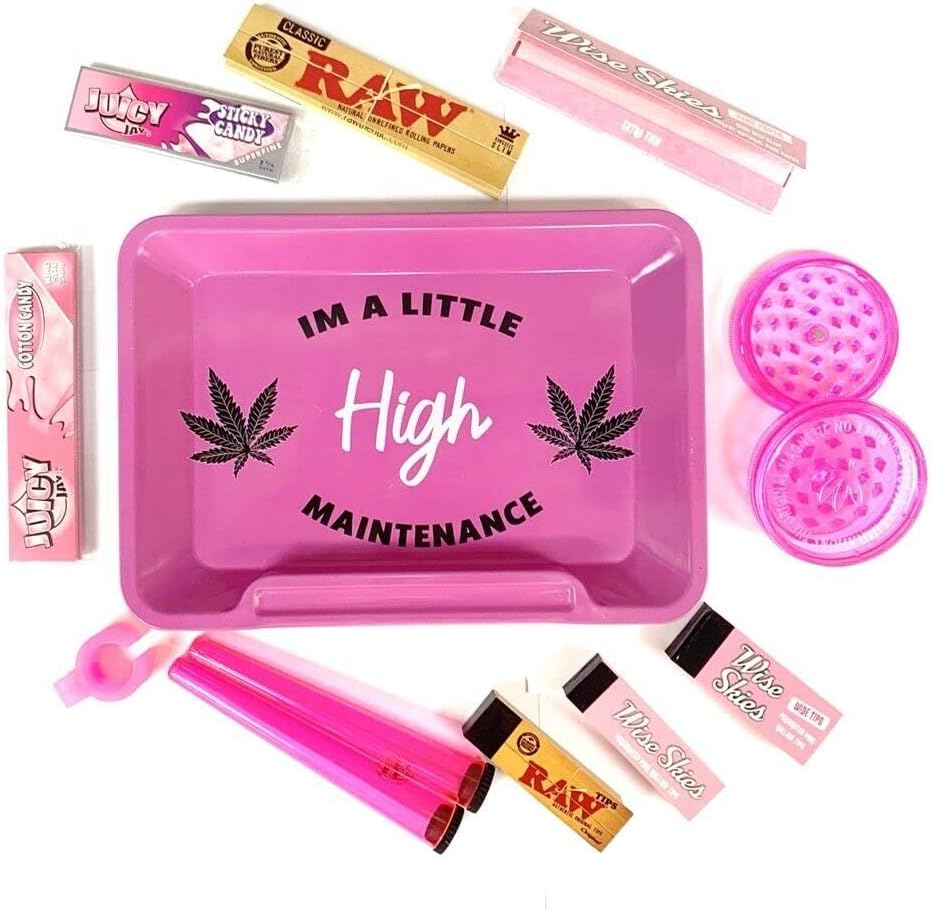 Wise Skies Pink Rolling Papers Smoking Tray Set Im a Little High