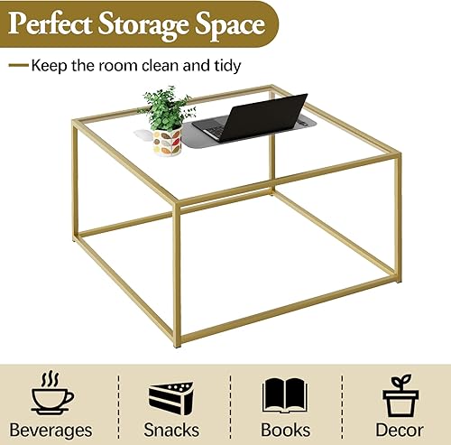 Miniatura 4 de Mesa de Café de Cristal, Mesa de Café Pequeña Cuadrada para Sala de Estar, Mesas Centrales Modernas y Simples para Espacios Pequeños, Mesas de Té de