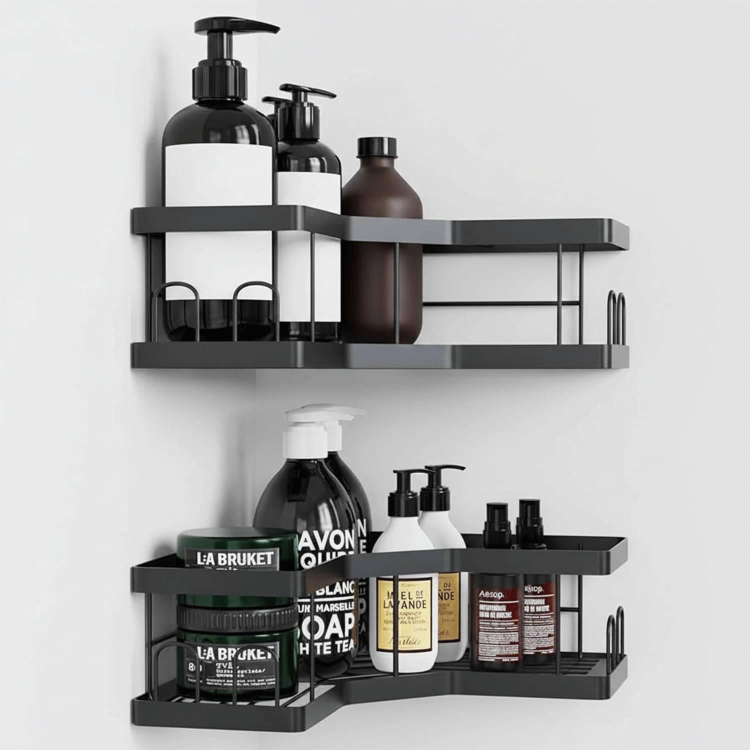 VegiTechs Shower Caddy 2-Pack Wall Mounted Bathroom Shelves with Adhesive No-Drill Corner Shower Organizer for Shampoo Soap Accessories