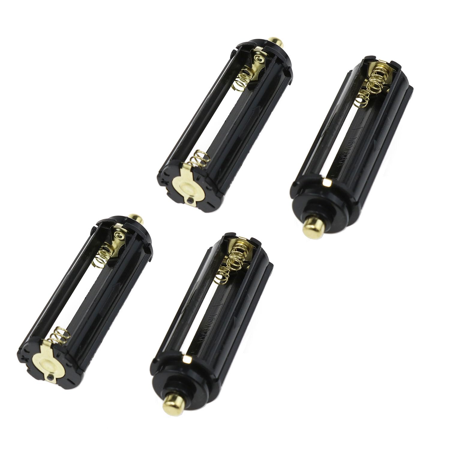 Dookoe Black Cylindrical Battery Holder Plastic 3x1.5AAA Battery Adapter Tube Retractable Contact Point Battery Holder (Black) -4PCS