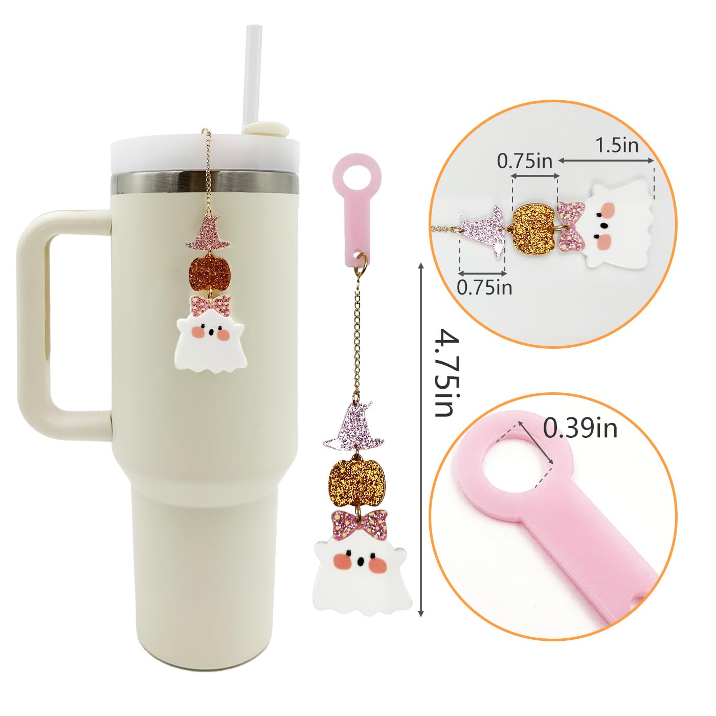Amazon.com: Halloween Cup Charm – Pink Ghost Tumbler Chain for