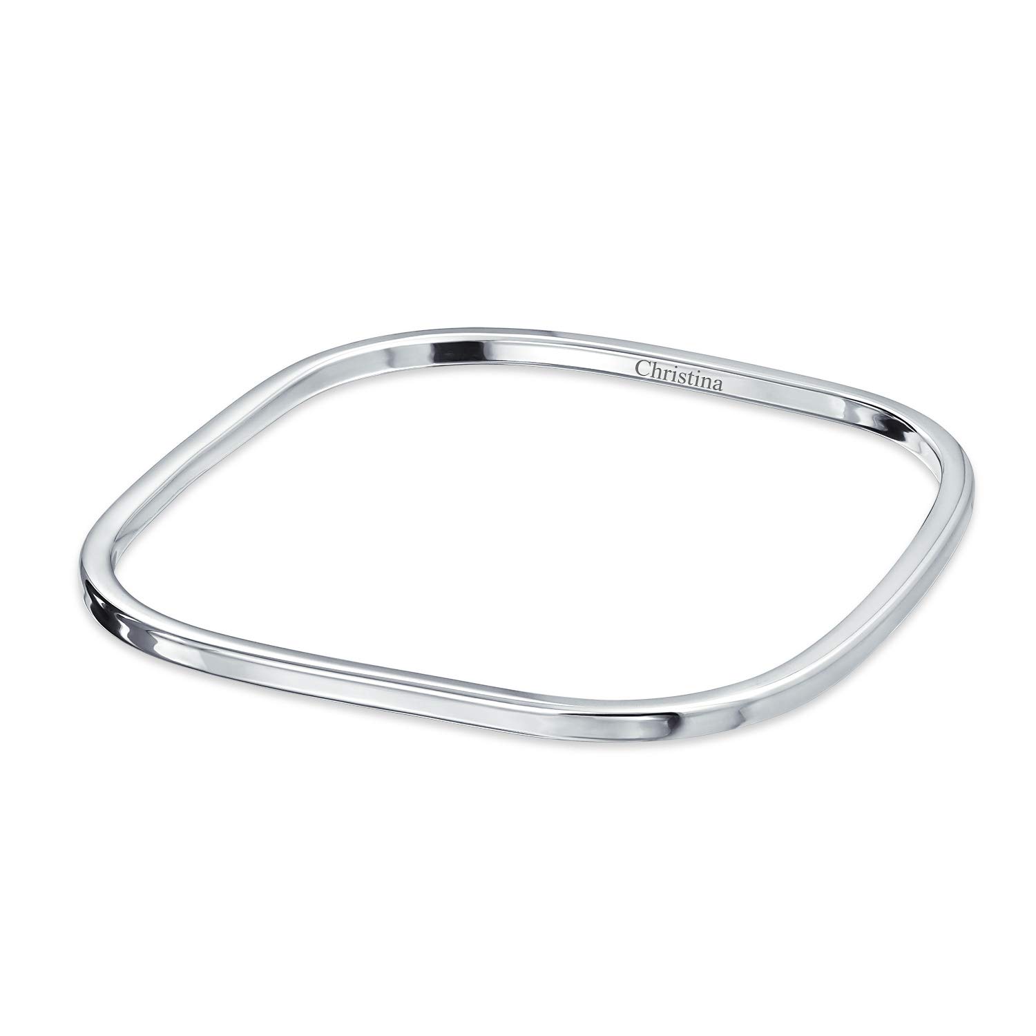 Bling Jewelry Bracciale Rigido Impilabile Liscio E Lucido In Argento Sterling .925 Forma Quadrata Incisione Personalizzata Per Donne
