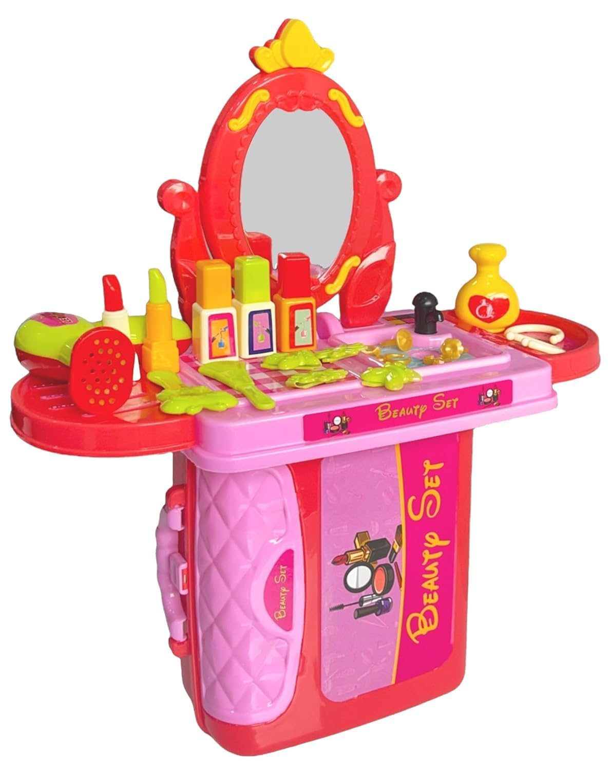 Cojuz 3-in-1 Kids Dressing Table Suitcase Makeup Kit with MP3 Music - Pretend Play Beauty Set