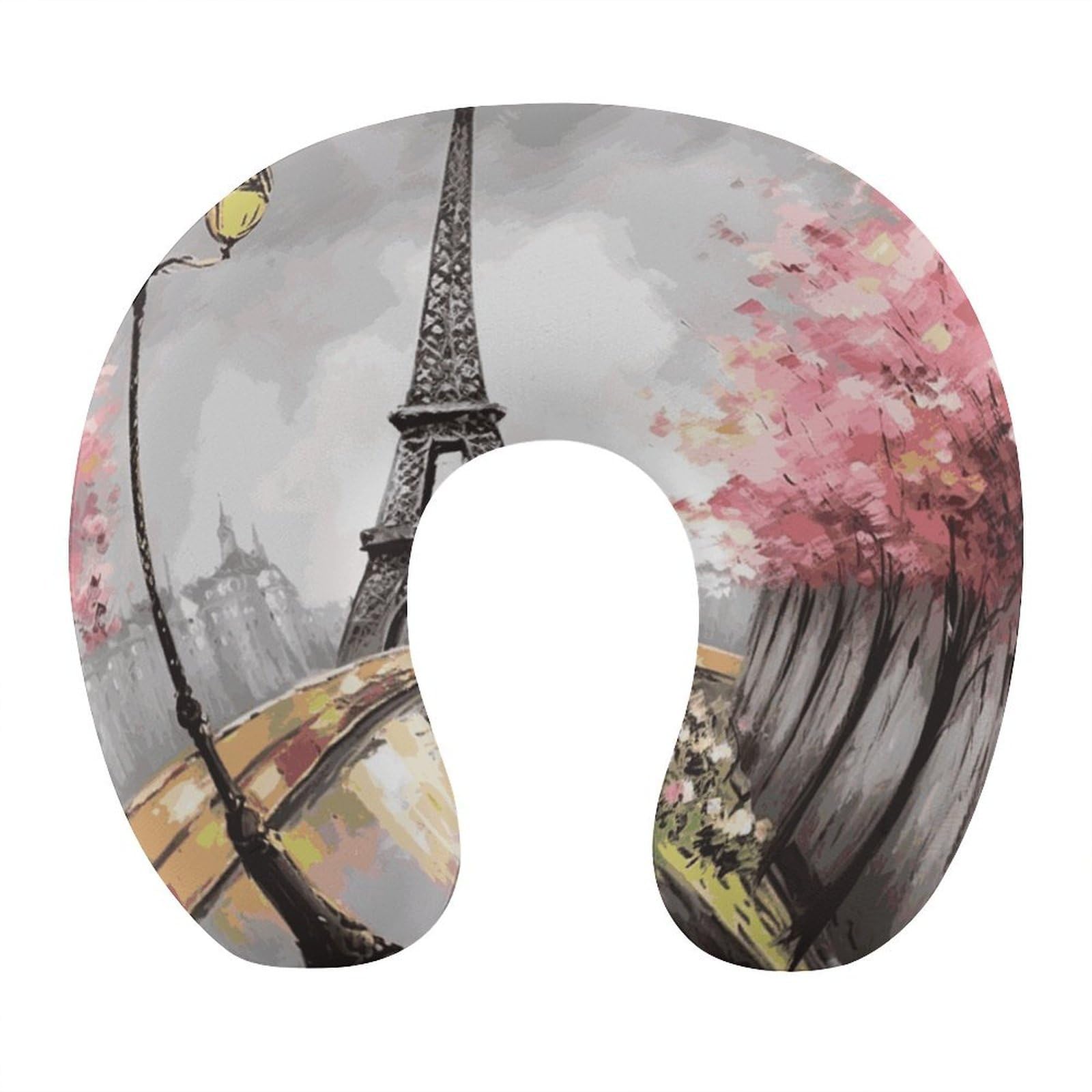 Btcowzrv Style Oil Painting Paris Eiffel Tower U Shaped Neck Pillow Travel Pillows