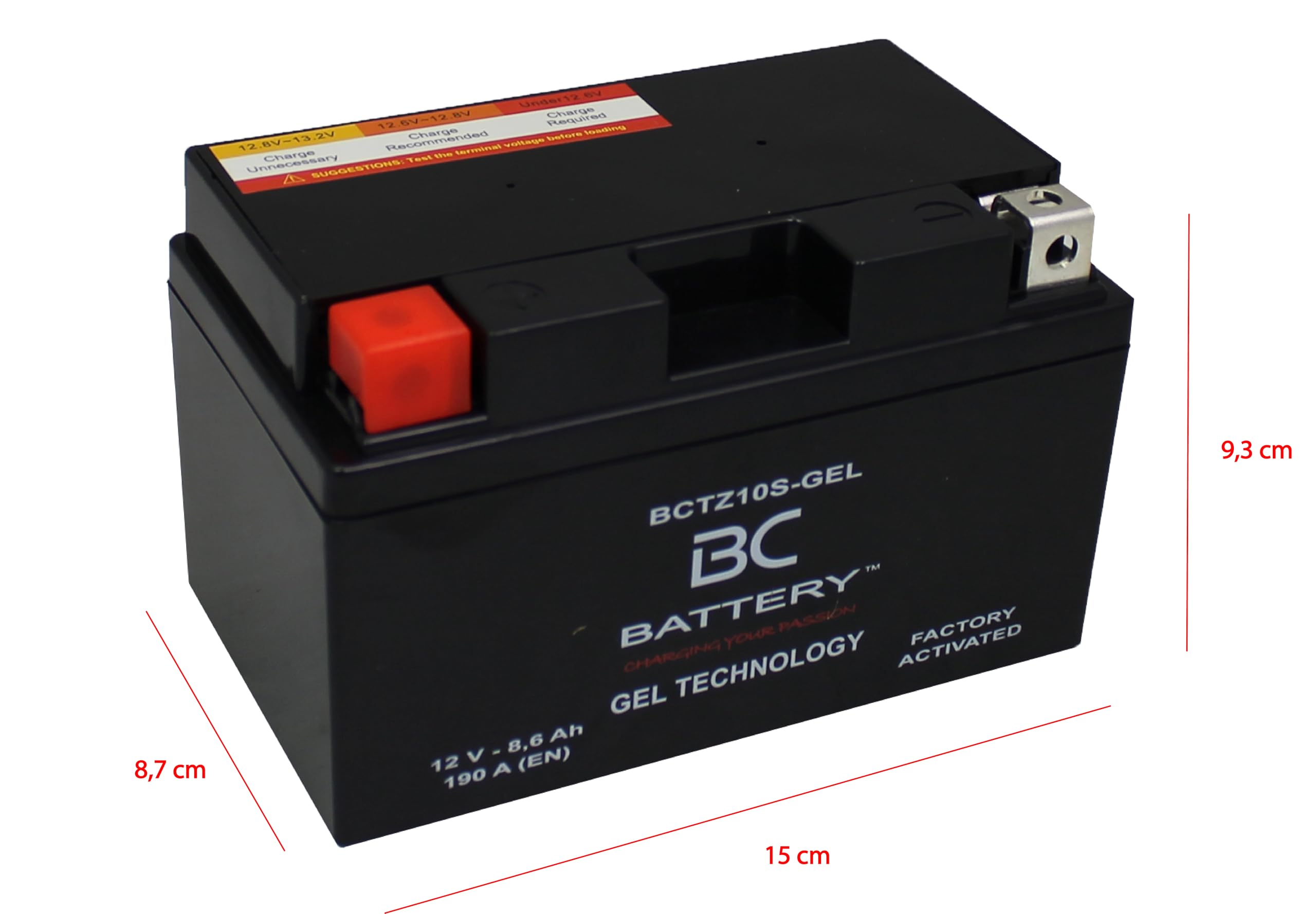 BC BATTERY Batería de arranque para motocicleta con GEL 12V 8.6Ah BCTZ10S-GEL Moto&Scooter, sin mantenimiento sellada precargada similar a YTZ10S