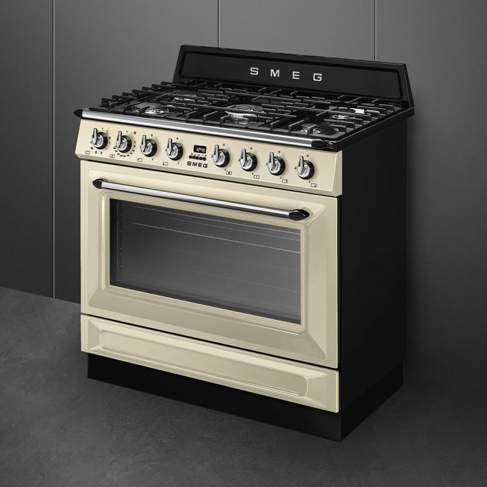 Smeg TR90GMP Cucina 90 Cm, Modello Victoria, Piano Cottura A Gas, 5 Fuochi, Forno Elettrico Multifunzione, Color Panna, Classe Energetica A