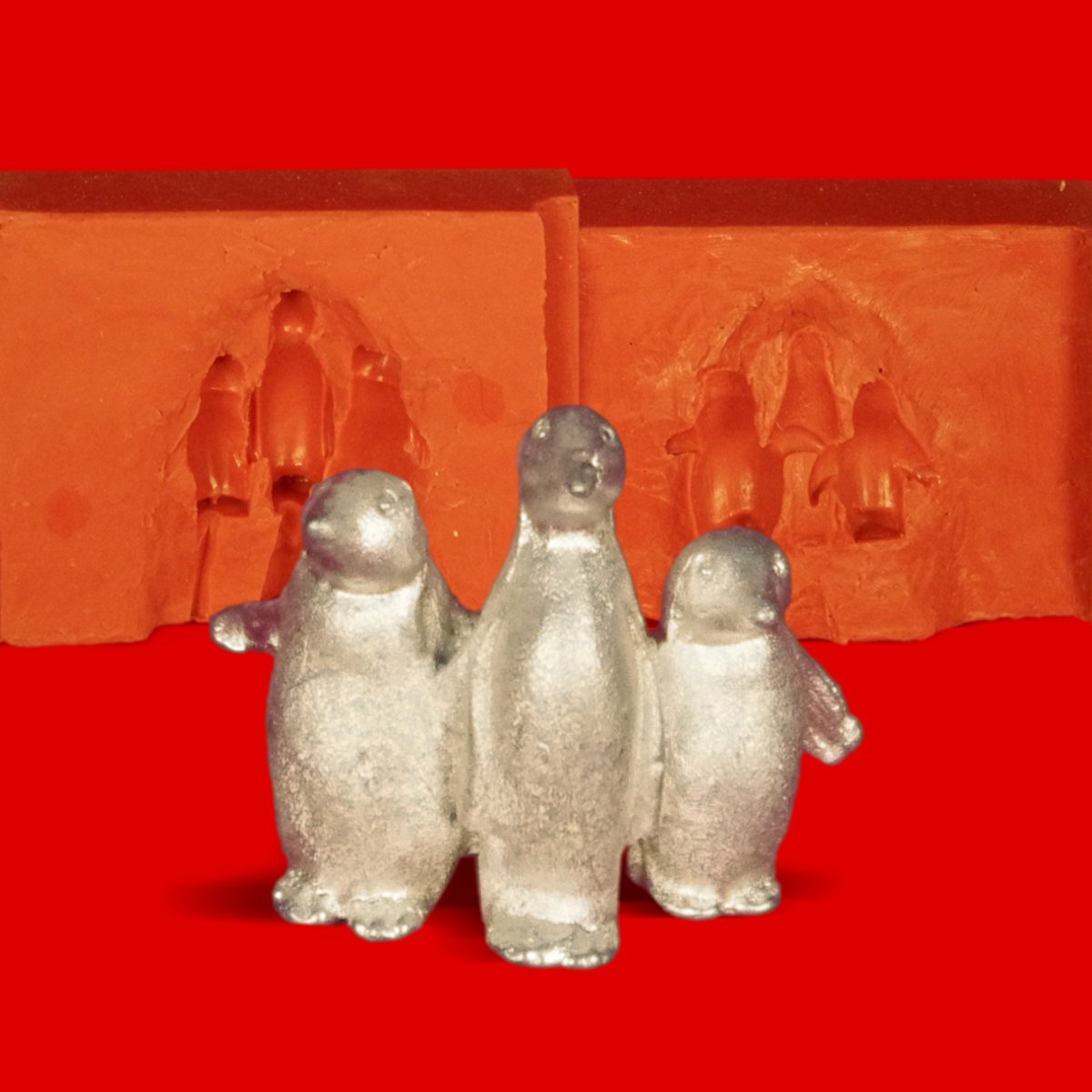 Moule à couler 3 pingouins en étain de 25g pour création de figurines