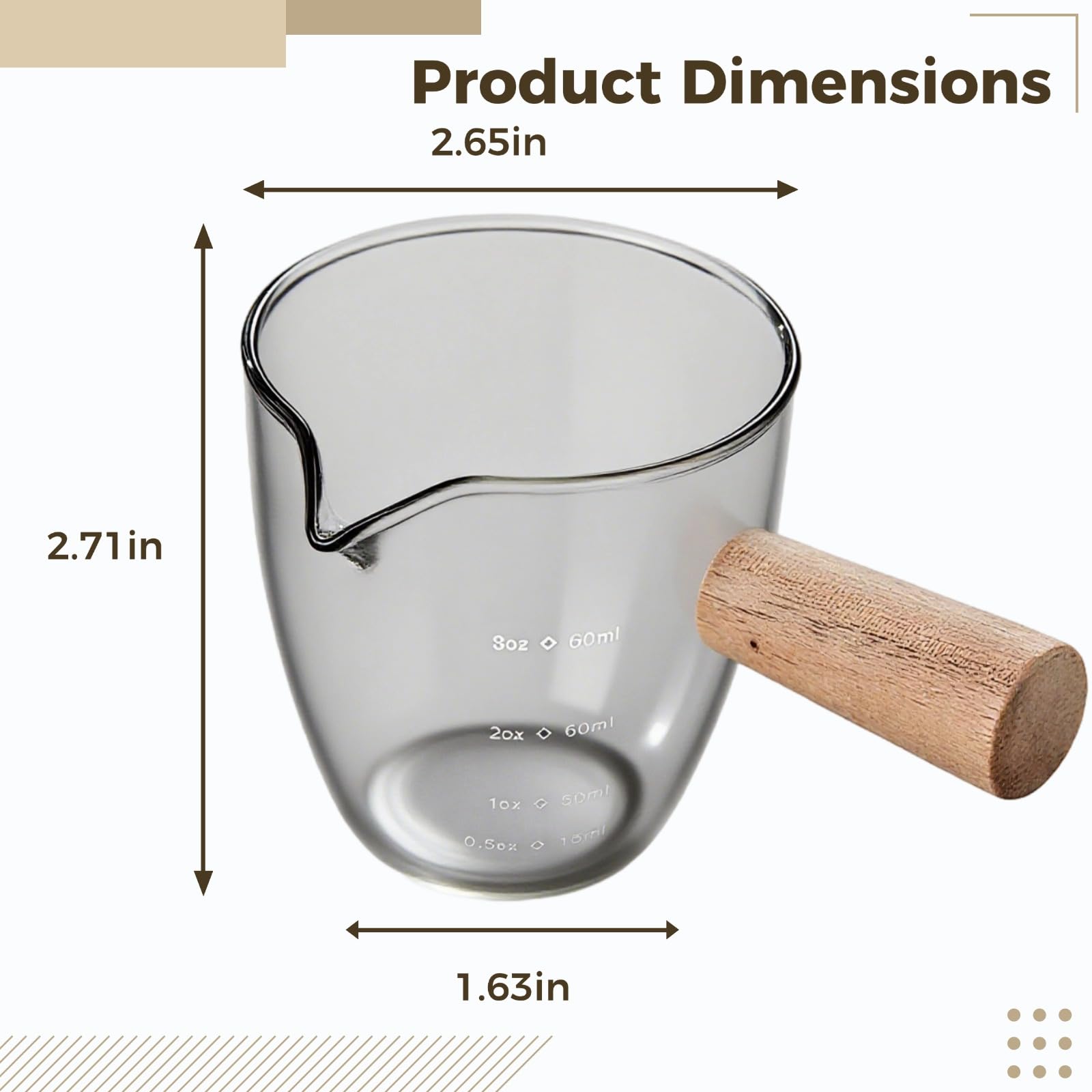 Generisch 2 Stk. Espresso-Shotgläser, 90 ml, 3 fl oz Espressotassen aus Glas mit Holzgriff, genaue Messskala, passend für Espressomaschinen, für Kaffeeliebhaber, mit sauberem Gießrand