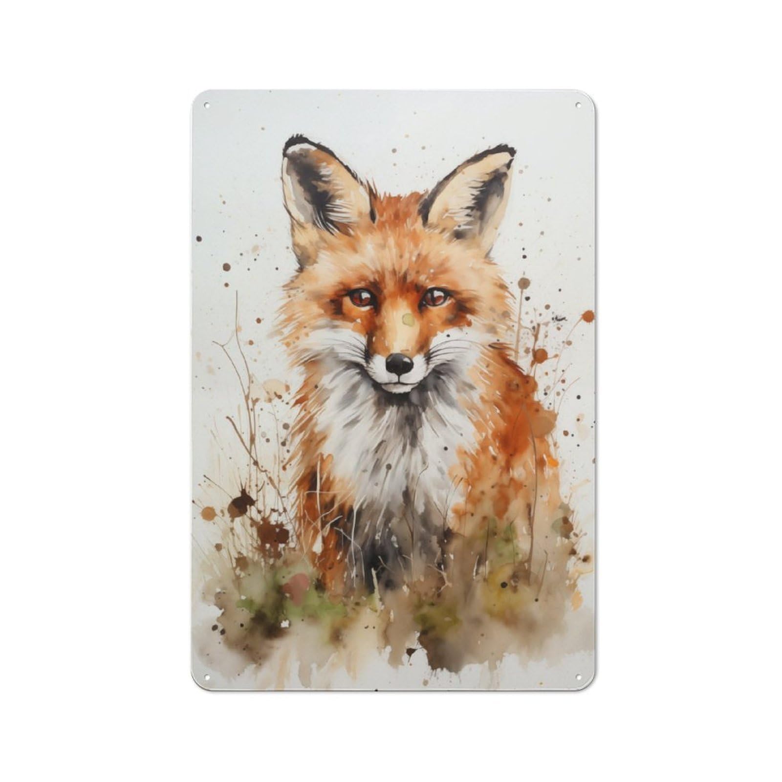 Junmoney Watercolor Fox Portrait Retro-Style Tin Sign 30X20cm For Hobby Room Or Studio, For Home Interiors, Feature Walls And Decorative Displays