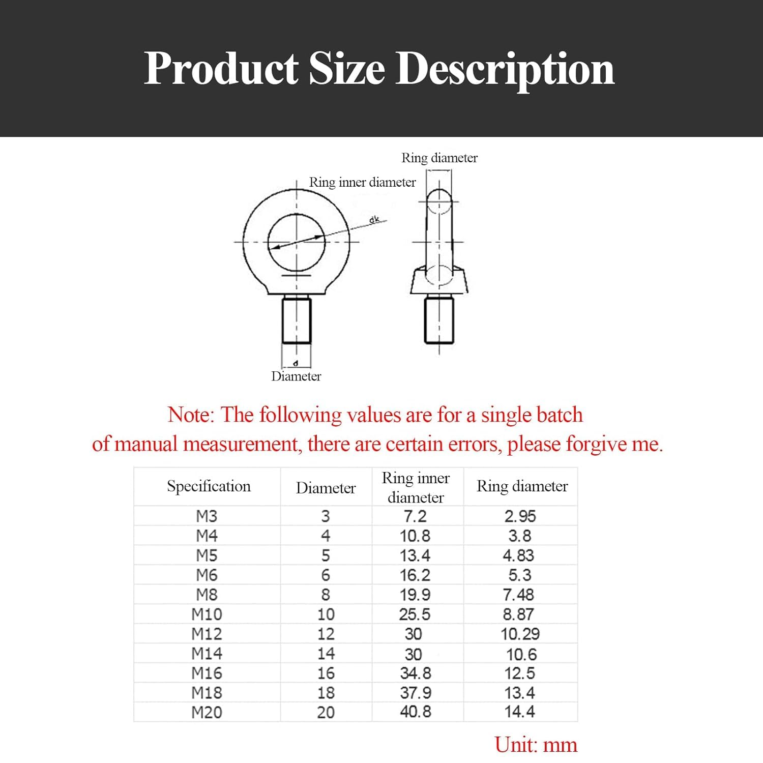 cáncamos, Tuerca de hardware cáncamos elevación acero inoxidable 5 piezas, con forma anillo M8, tornillo rosca macho(M8x50mm)
