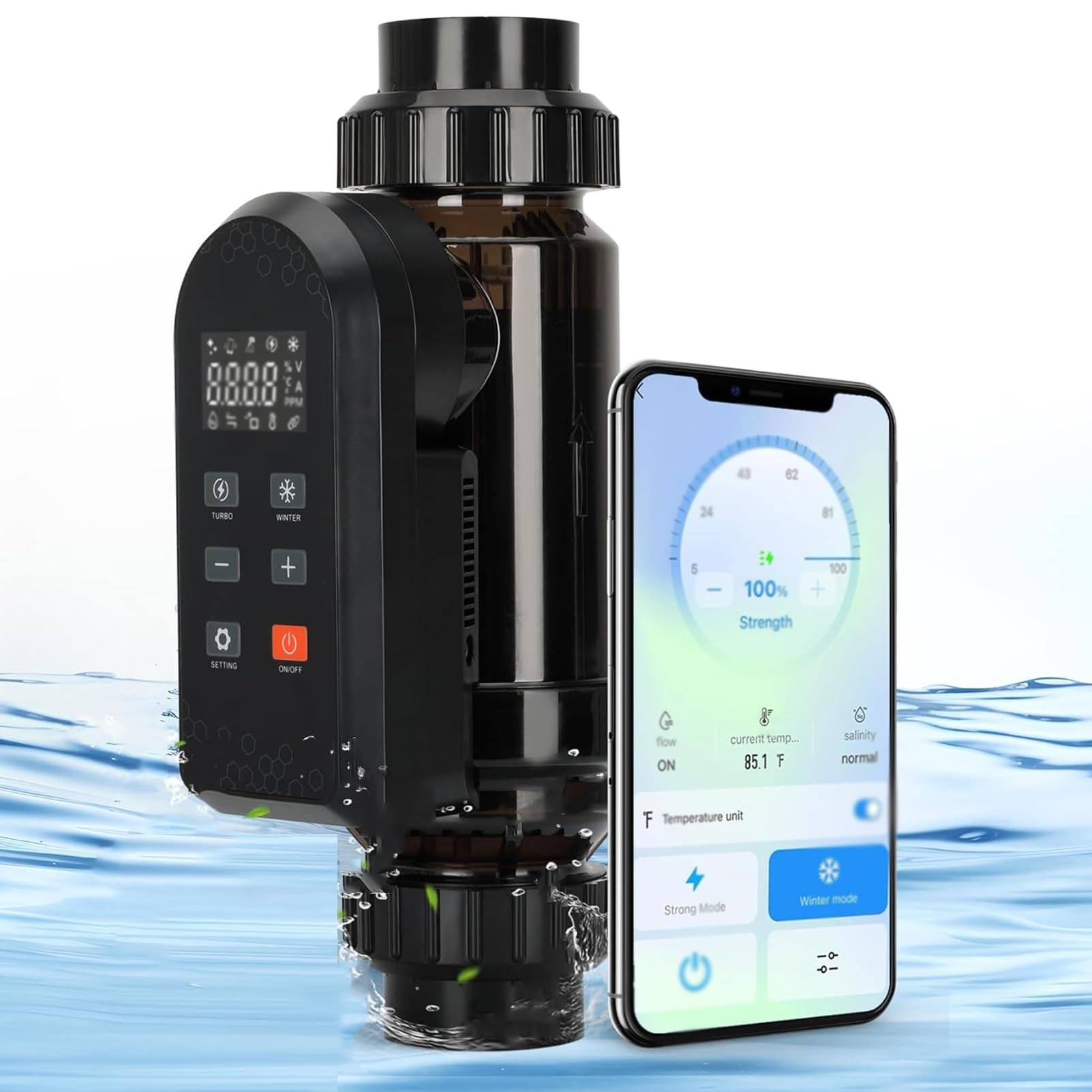 Chlorator Soli, system chlorowania wody słonej do basenów, wbudowane Wi-Fi i zdalne sterowanie aplikacją, chlorator wody słonej z inteligentnym panelem cyfrowym 30g/h