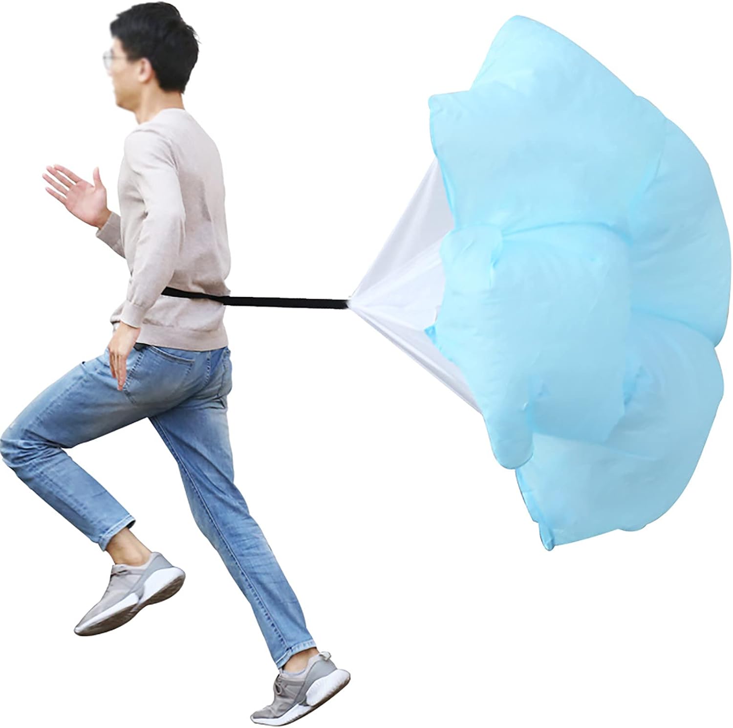 Resistance Parachute 57" Running Power Chute, Resistance Sprint Speed Training Parachute, Athletics Training Tool Equipment with Carrying Pouch(Color:Blue)
