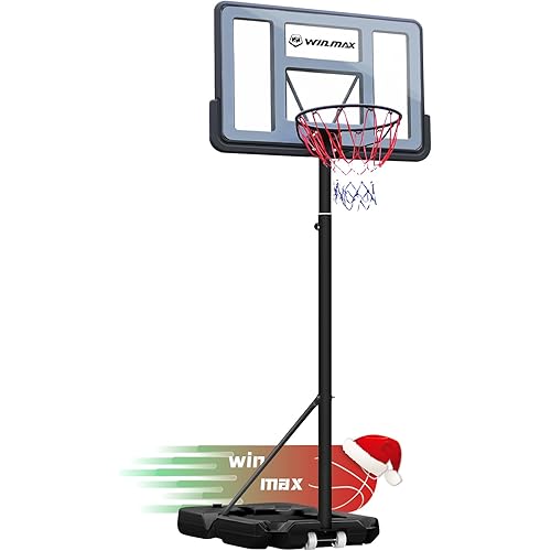 WIN.MAX Basketball Hoop Outdoor 3.3-10ft Adjustable Height, 40inch Backboard with Shatterproof Backboard and Larger Base, Portable Basketball Hoop Goal System Youth/Adults in Backyard/Driveway