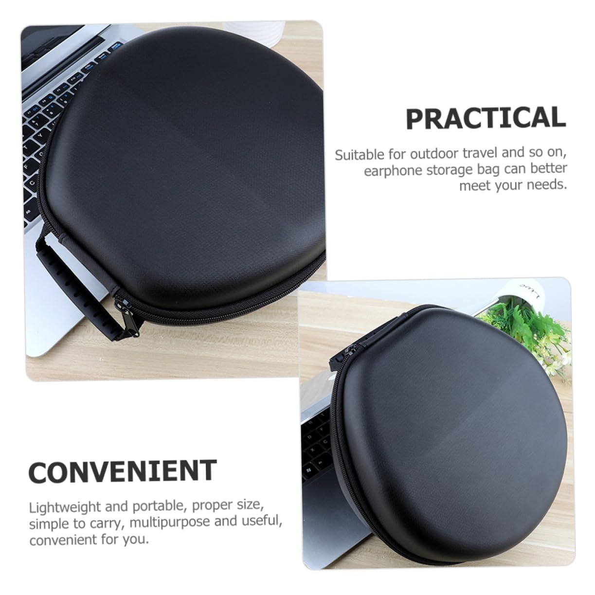 DOITOOL Custodia per cuffie Custodia portatile per auricolari da viaggio Materiale PU durevole Design leggero con cerniera per cuffie e cavo di archiviazione colore nero