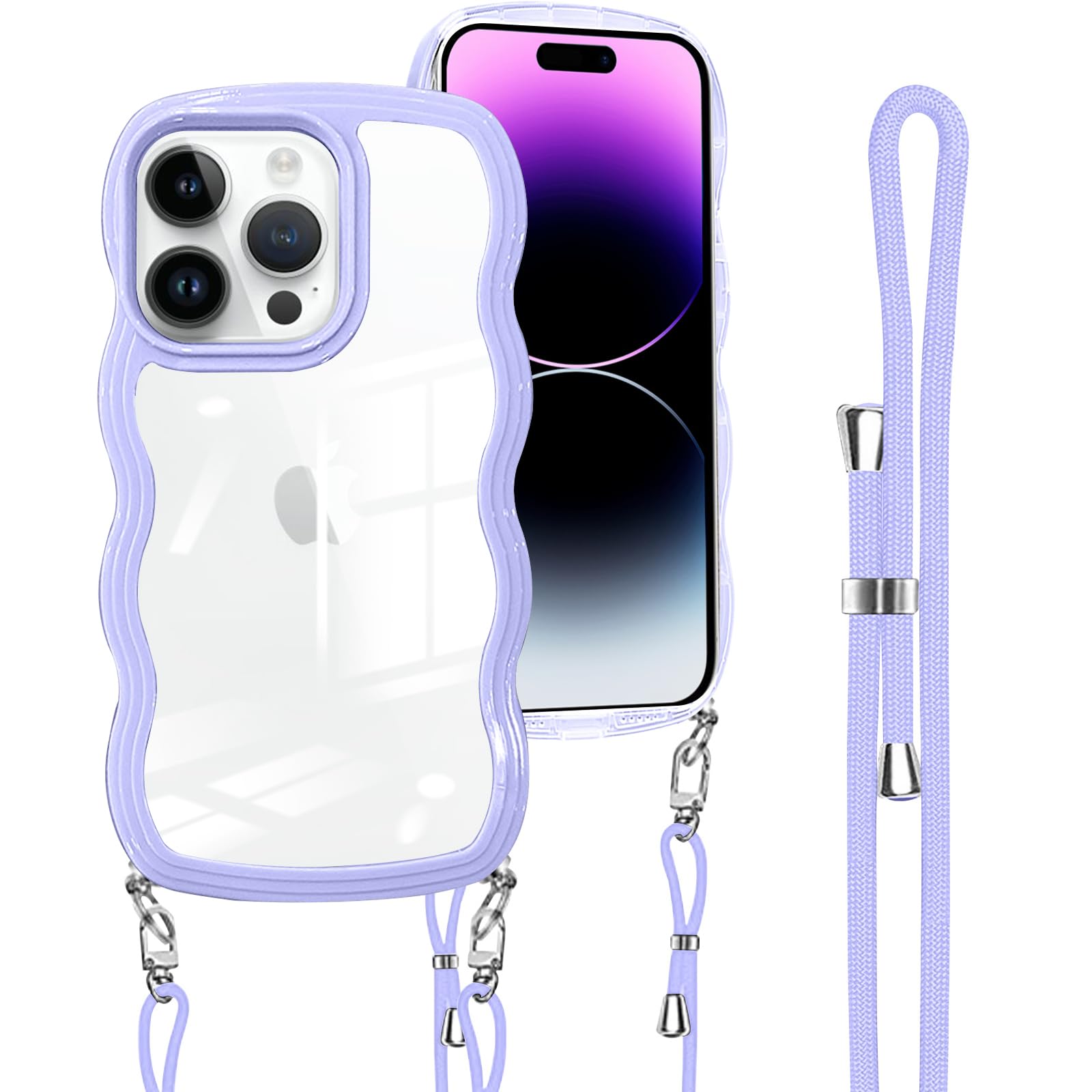 iPhone14 ケース カード収納付き パープル ショルダー紐付き カバー iPhone14 ケース カード収納付き パープル ショルダー紐付き