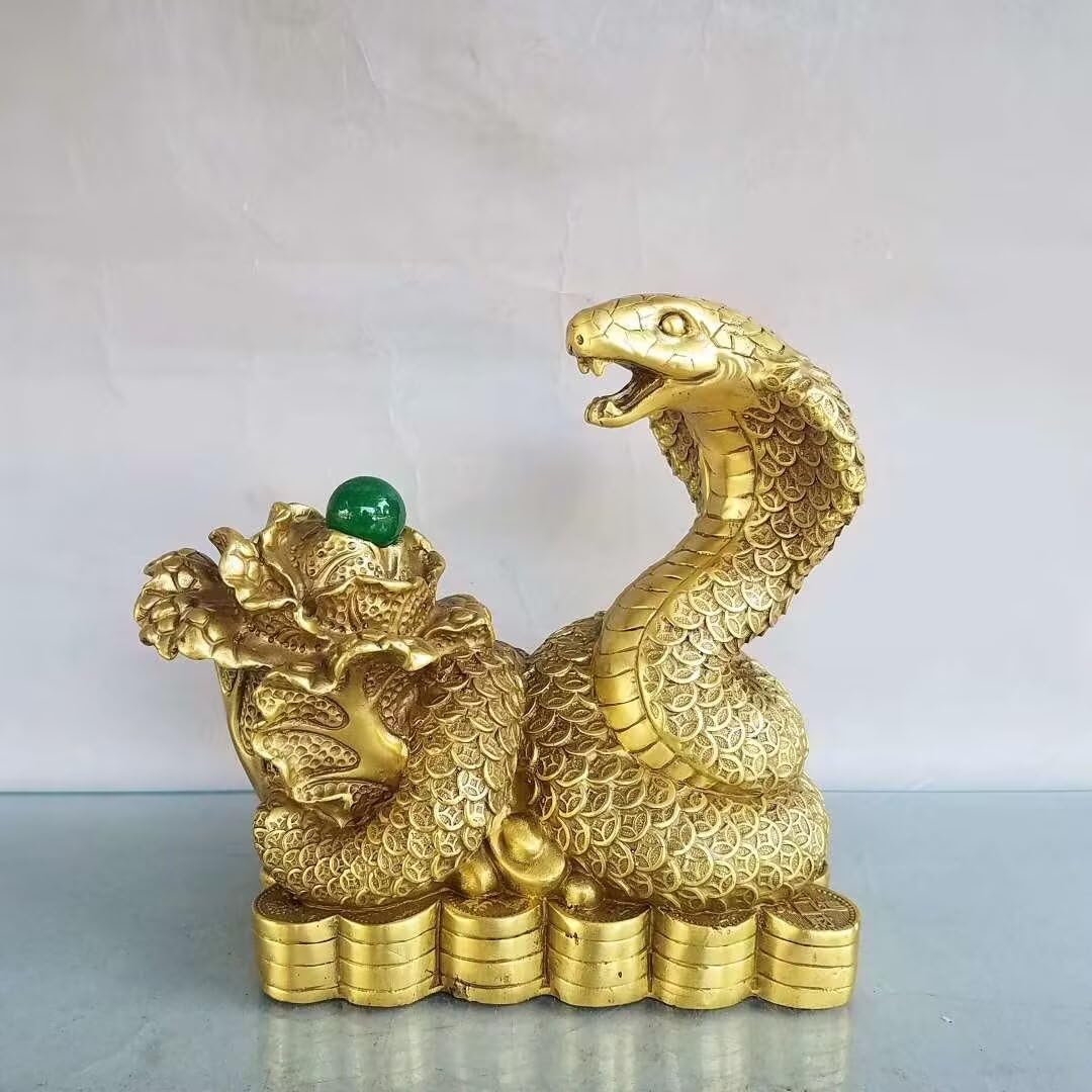 Dytartzx Pure Copper Snake Statue, Chinese Feng Shui Wealth & Protection Figurine, Handcrafted Home Office Decor, for Zodiac Lovers