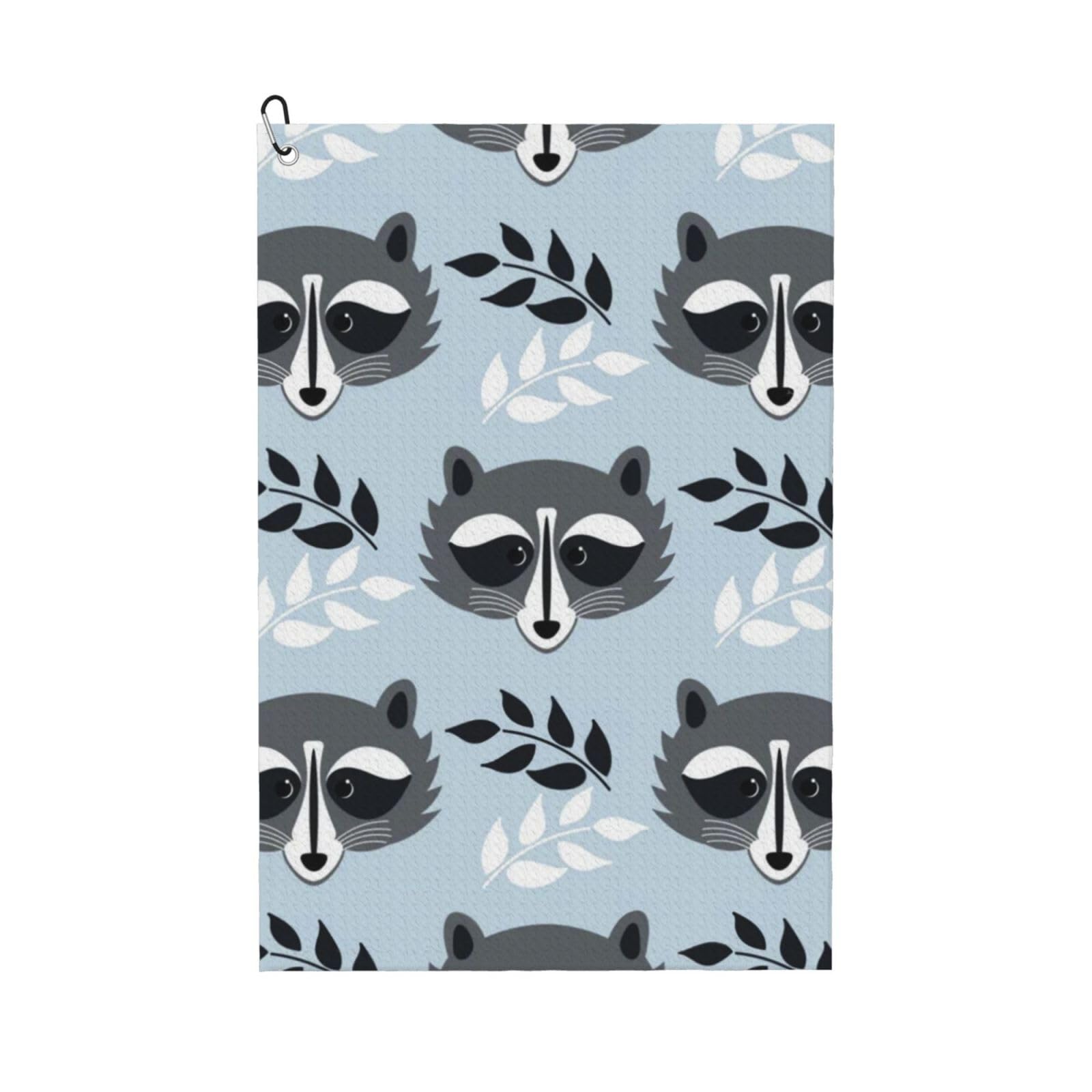 Hnnkloy Cute Raccoon Pattern, 16x24 in Portable Waffle Golf Towels with Carabiner Clip for Golf Bag