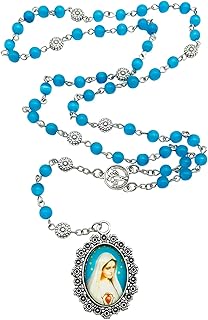 CACALOSS 6mm Seven Sorrows Rosary Blue Cat's Eye Rosary Catholic Virgin Mary Rosary With Exquisite Box