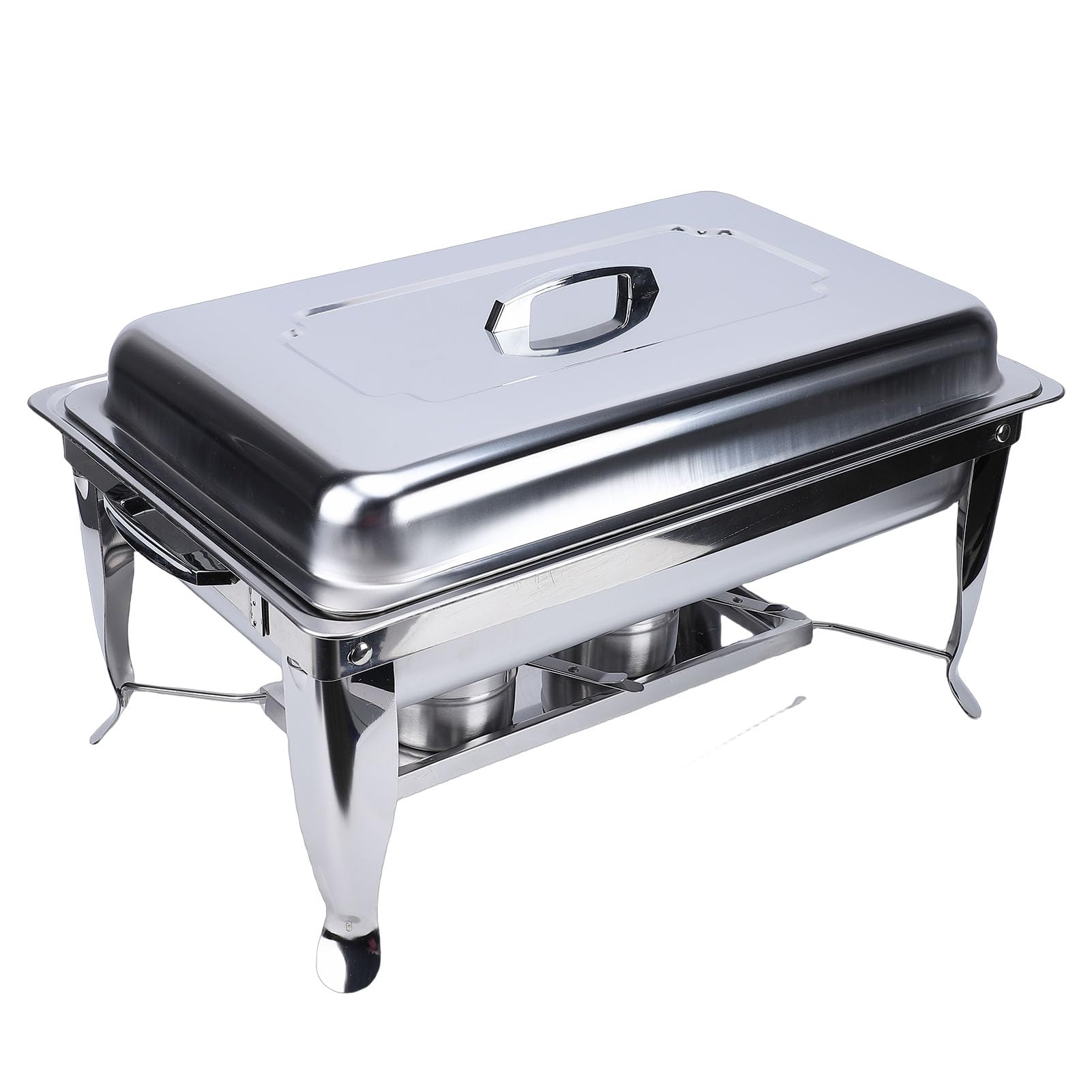 Jenngaoo Chafing Dish Buffet Set con Tapa Cuadrada Servidor de Doble Compartimento Calentador de Alimentos, Marco Plegable para Uso Comercial en Restaurantes y Hoteles