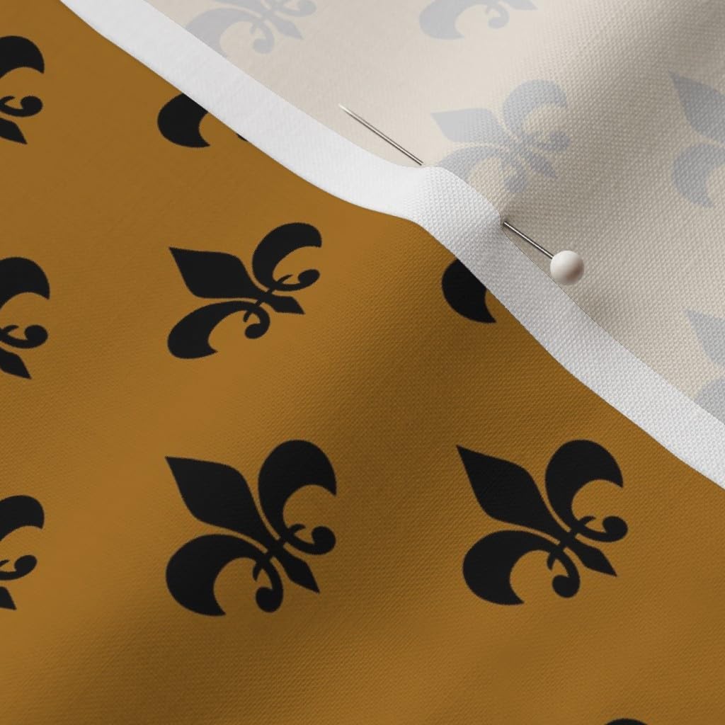 Spoonflower Fabric - Black Fleur Lis Antique Gold French Power Printed on Petal Signature Cotton Fabric by The Yard - Sewing Quilting Apparel Crafts Decor