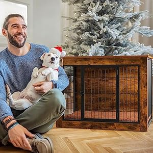 Dog Crate Furniture with Thick Cushion, Side End Table Wooden Dog Cage with Double Doors, Chew-Resistant Dog Kennel Dog House Indoor for Small to Large Dog, S Dog Crate Furniture with Thick Cushion Side End Table Wooden Dog Cage with Double Doors Chew Resistant Dog Kennel Dog House Indoor for Small to Large Dog S