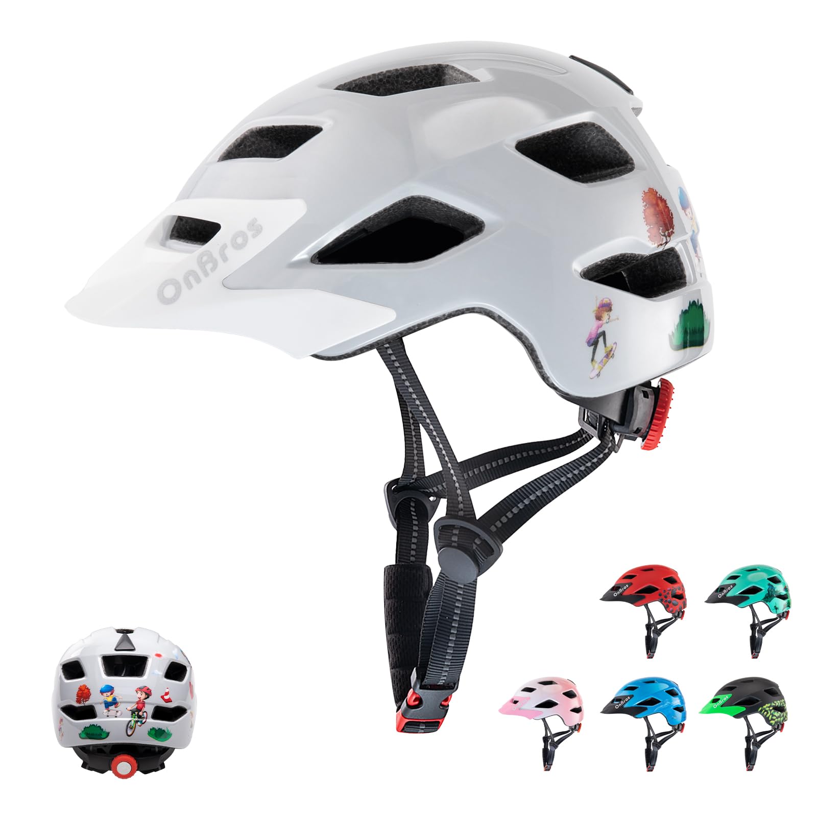 OnBros Kinder-Fahrradhelm, Kinderhelme für Kinder im Alter von 5–8–11–14 Jahren, Jungen und Mädchen, Fahrradhelme für Kinder mit verstellbarem Visier, Fahrrad-Roller, Skaten, Fahrradhelm (grau und Sport & Freizeit