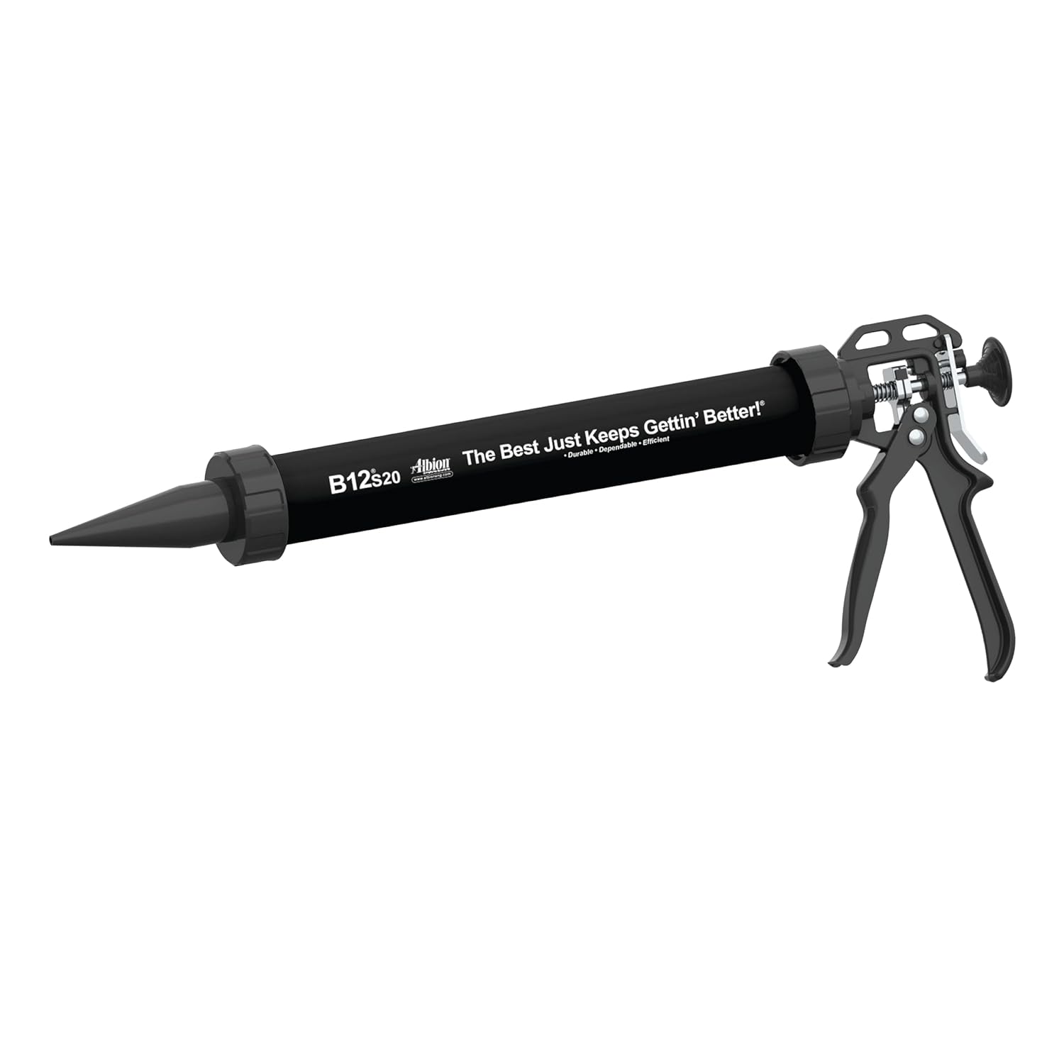 Albion Engineering Company B12S20 B-Line Manual Sausage Caulking Gun, 20 oz, 12:1 Drive, Black Barrel