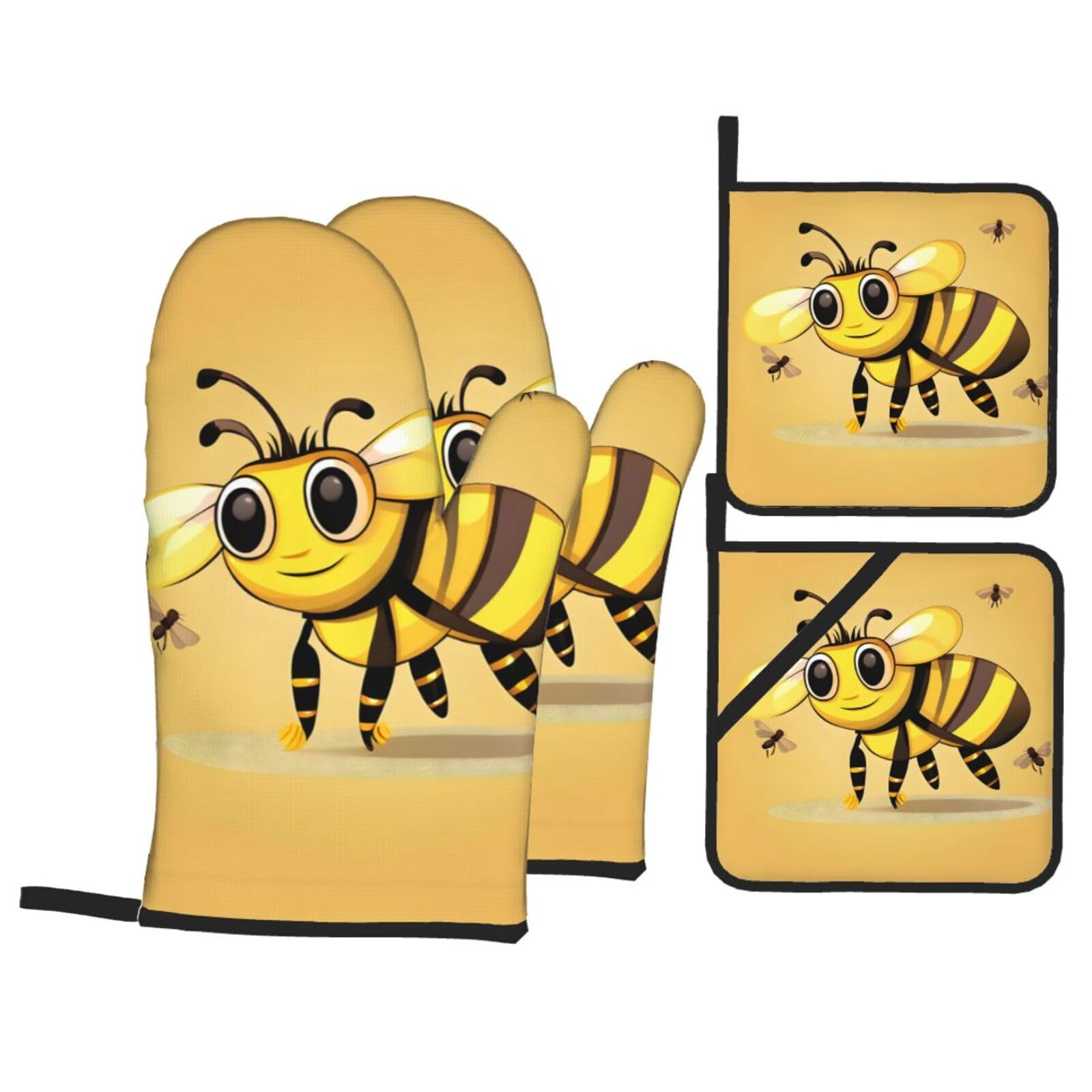 Cute Cartoon Bee Print Oven Mitts,Pot Holders, Heat Resistant Oven Mitts Gloves,Hot Pads for Kitchen Cooking Grill
