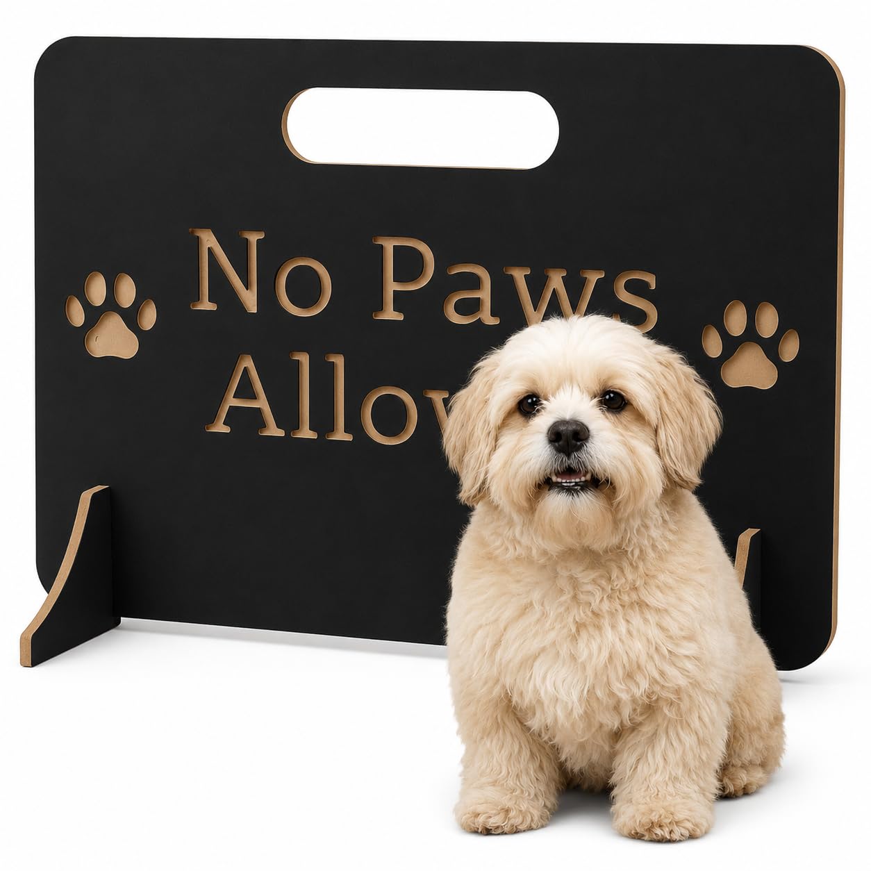 Black No Paws Wooden Stopper Barrier – Freestanding Dog Stopper for Stairs | Dog Barrier Gate | Portable Wooden Pet Stopper | Puppy Gate for Stairs Indoor | No Drilling Required (50CM (H) X 65CM (W))