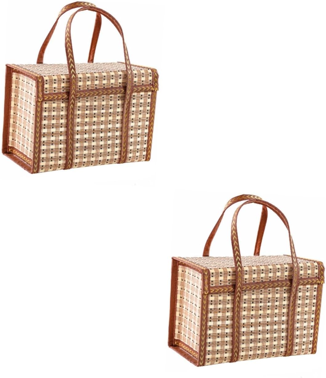 BESPORTBLE 2pcs Lidded Basket Portable Storage Basket Handle for Kitchen Vegetables and Picnic Rustic Design Material for Home Decor