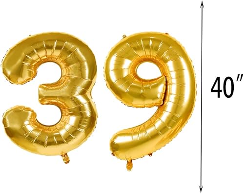 Miniatura 2 de Decoraciones de cumpleaños número 39, suministros para fiestas, globos dorados de 39 cumpleaños, globos de Mylar número 39, decoración de globos de