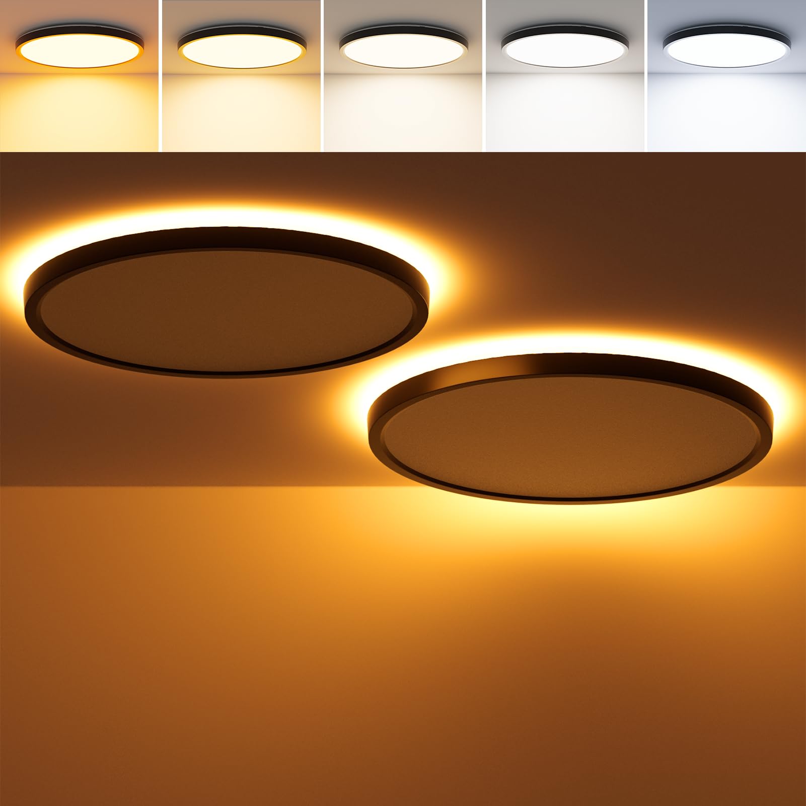 COLWATT 2-Pack 12 Inch LED Flush Mount Ceiling Light with Night Light, 24W 2600LM, 5 CCT (2700K-6500K) & Dimmable, Round Ceiling Light for Home