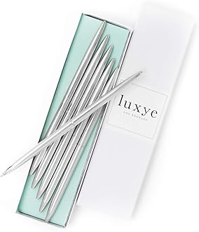 Gold Pens 6 Piece Pen Set – Luxury Ballpoint Pens in Glossy White Gift Box – Professional Thank You Gift Ideas – Gold Office Supply Gifts for Woman (Silver/Blue Ink)