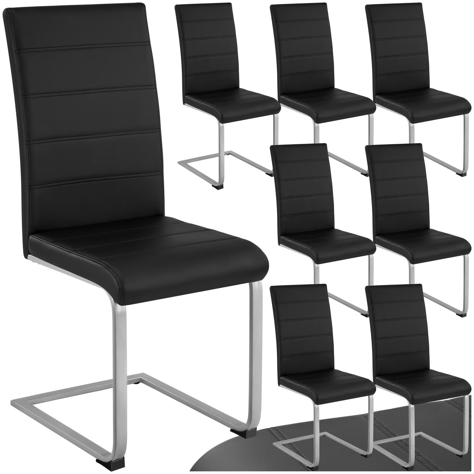 tectake® 8er Set Esszimmerstühle modern, ergonomischer Stuhl für Esszimmer, Besucherstuhl, Möbel für Küche, Esstisch, Küchenstühle, Freischwinger Essstühle, hohe Rückenlehne - schwarz
