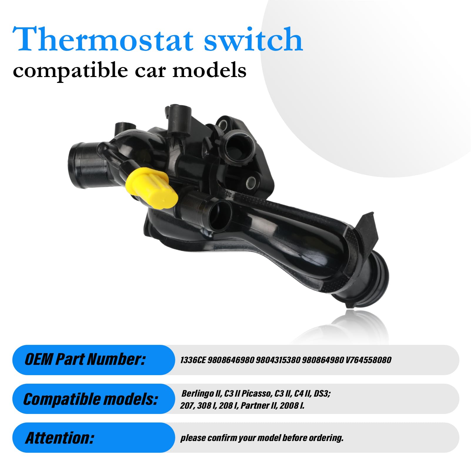 Termostato con carcasa + sensor + junta + cable para Berlingo 2, C3 2 Picasso, C3 2, C4 2, DS3; para 207, 308 I, 208 I, Partner 2, 2008 I 9808646980