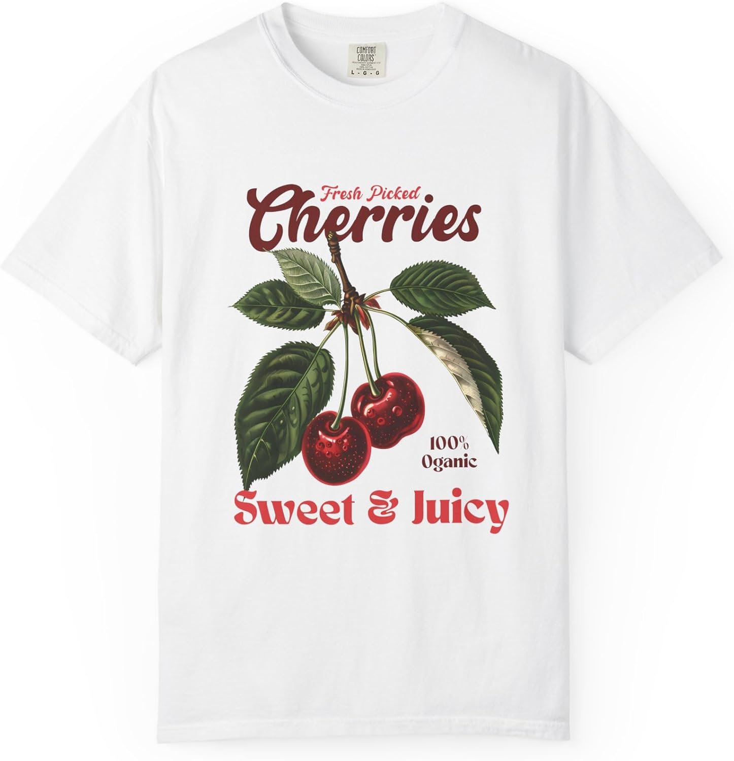 Fresh Picked Cherries Sweet & Juicy, Unisex Garment-Dyed T-Shirt, Vintage Fruit Summer Produce Label Market CE-371