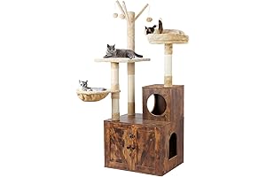 Litter Box Enclosure with Cat Tree - Modern Rustic Cat Condo