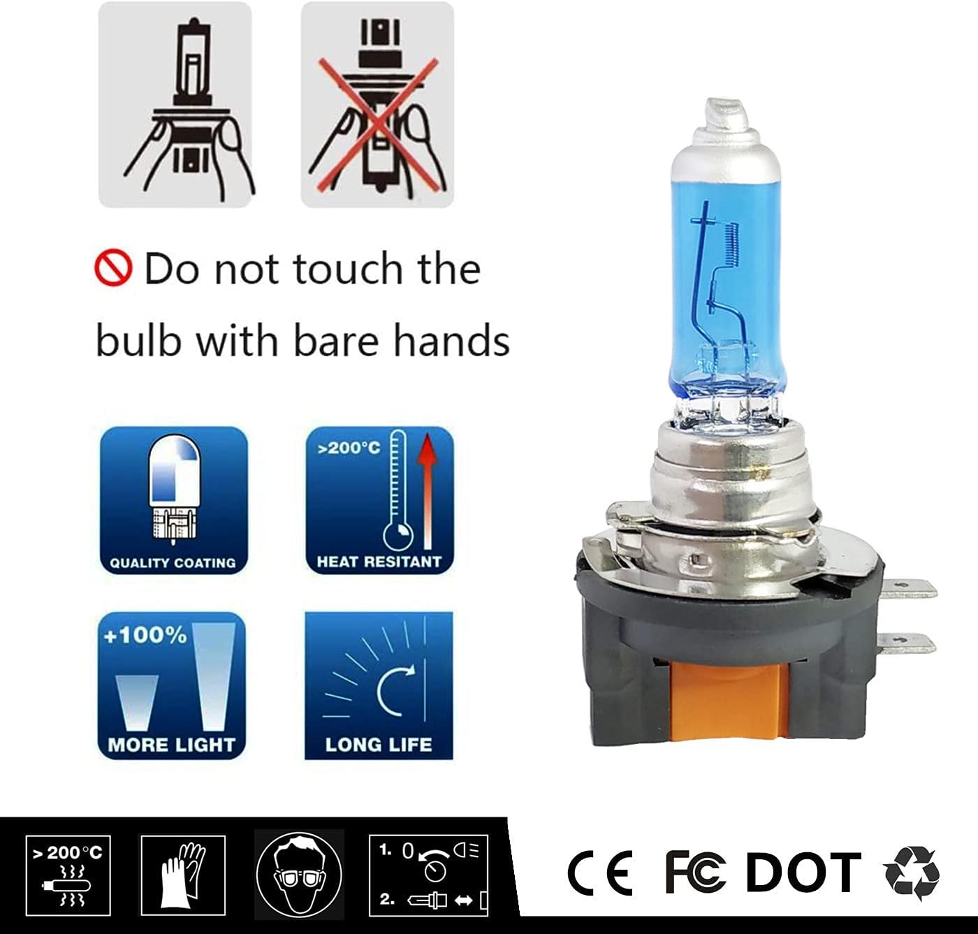 4 pack H11B Halogen Headlight Bulb H11B 12V 55W White 5000K 61493 Lights Long Life 2 Pack