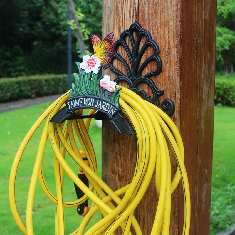 Staffa per tubo di irrigazione in ghisa, supporto per tubo dell'acqua da giardino, supporto per tubo dell'acqua con fiore di peonia