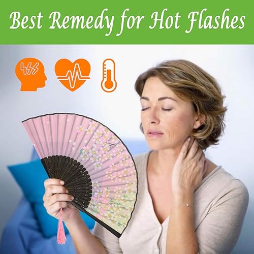 Miniatura 3 de OMyTea Abanicos de mano plegables para mujer, abanicos chinos japoneses de seda de bambú vintage, para sofocos, EDM, festival de música, fiesta,