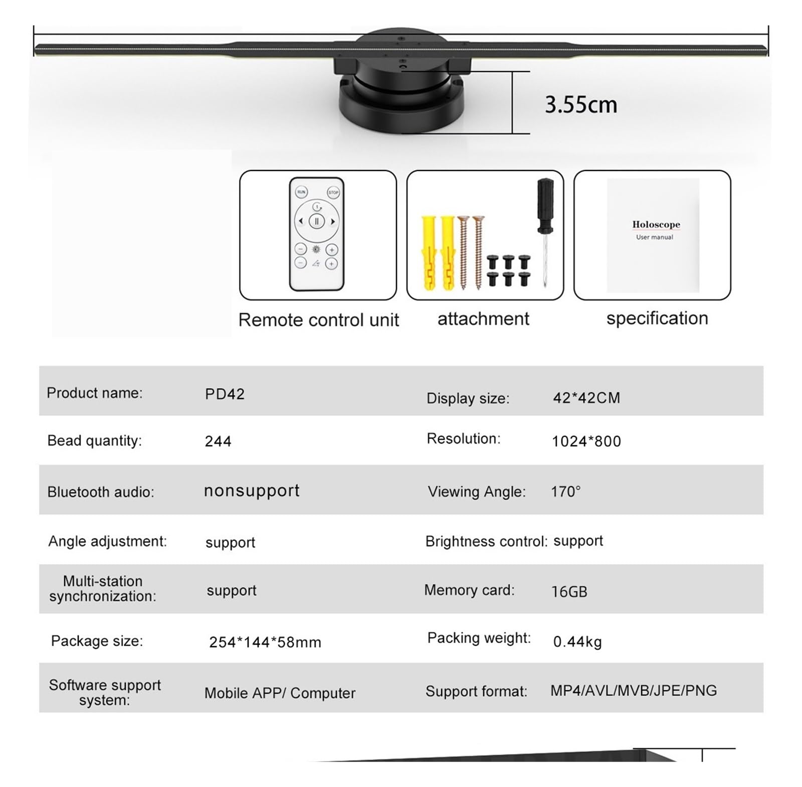 Ventilatore olografico 3D, Proiettore Olografico 3D Fan 42cm 244 LED App Control Display A Segnale Pubblicitario Macchina Logo Personalizzato Lettore Ventilatore(42cm Upgrade)
